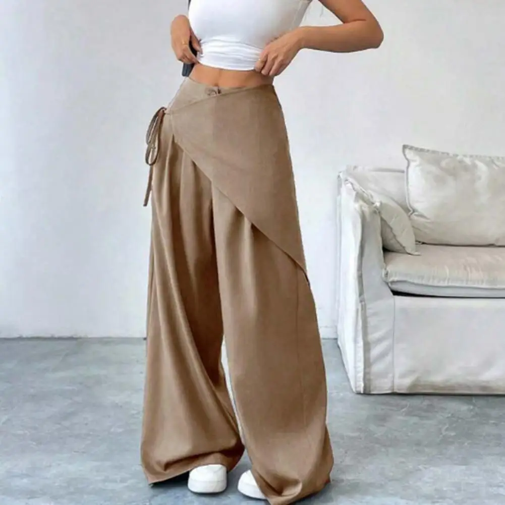 Women Pants Fashion Suit High Waist Wrap Tie-up Loose Wide Leg Trousers Asymmetrical Dressy High Waisted Pants With Pockets