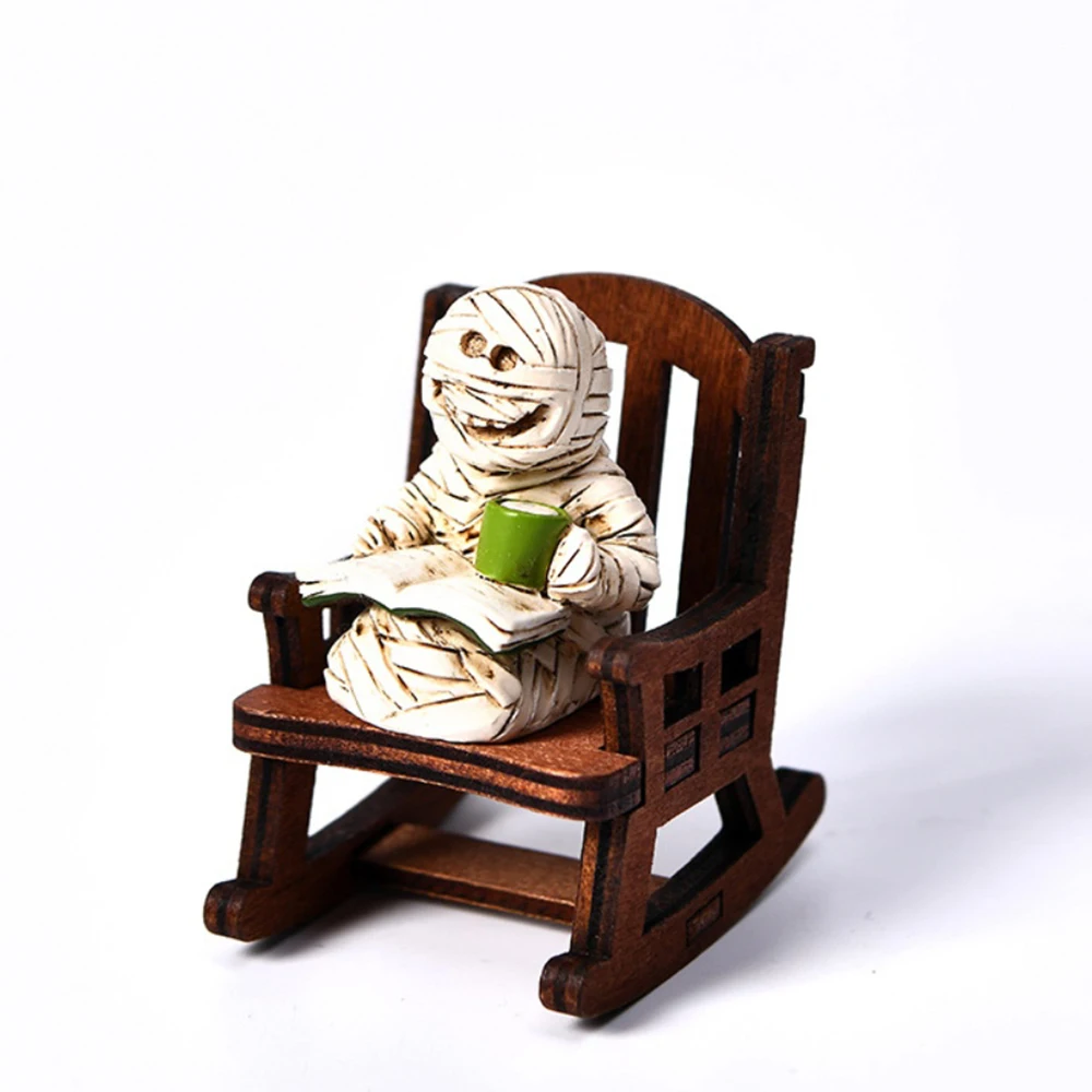 

1PCS Miniature Resin Grim Reaper Mummy Decor -Halloween Rocking Chair Party Ornament for Home Desktop Car Festival Decoration