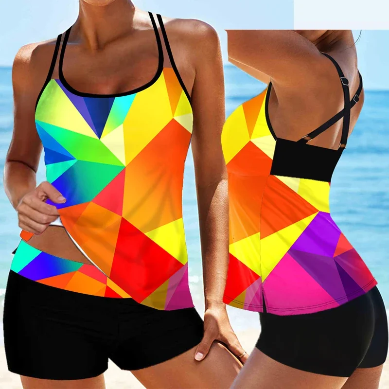 2023 Women's Sexy Beach Swimwear Tankini Two Piece Swimwear Print Tankini Beach Summer Fashion Beach Women's Swimwear Set