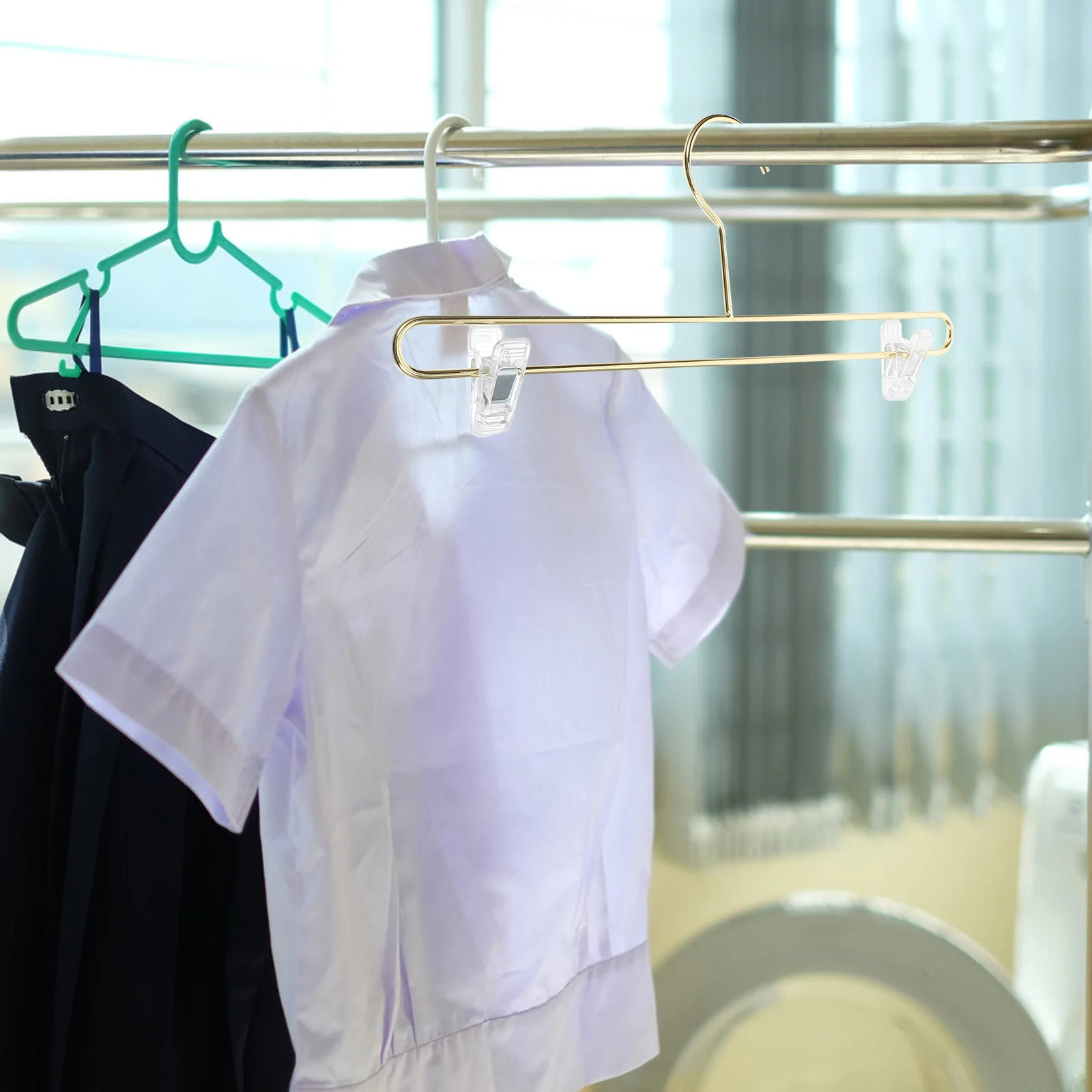 

5pcs Metal Underwear Clips Space Saving Hangers Adjustable Heavy Duty for Jeans Skirts Socks Gold 28cm Pants Hangers With Clips