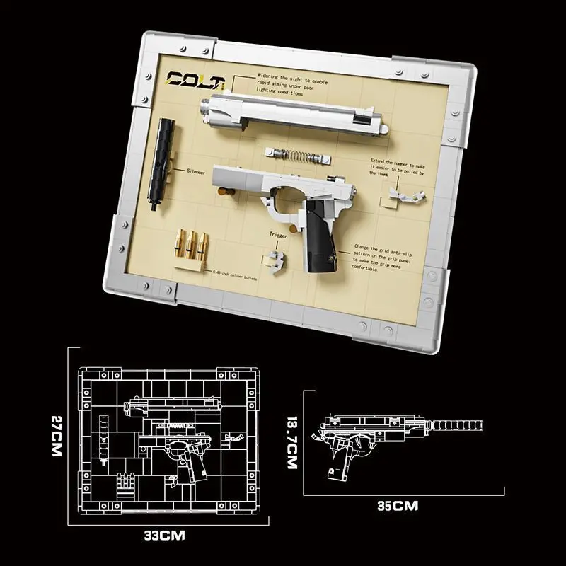 Pistola Colt de escritorio para niños, conjunto de adornos montados en la pared, bloques de construcción, modelo de pistola de juguete MOC, juguete educativo, regalo, 603 Uds.