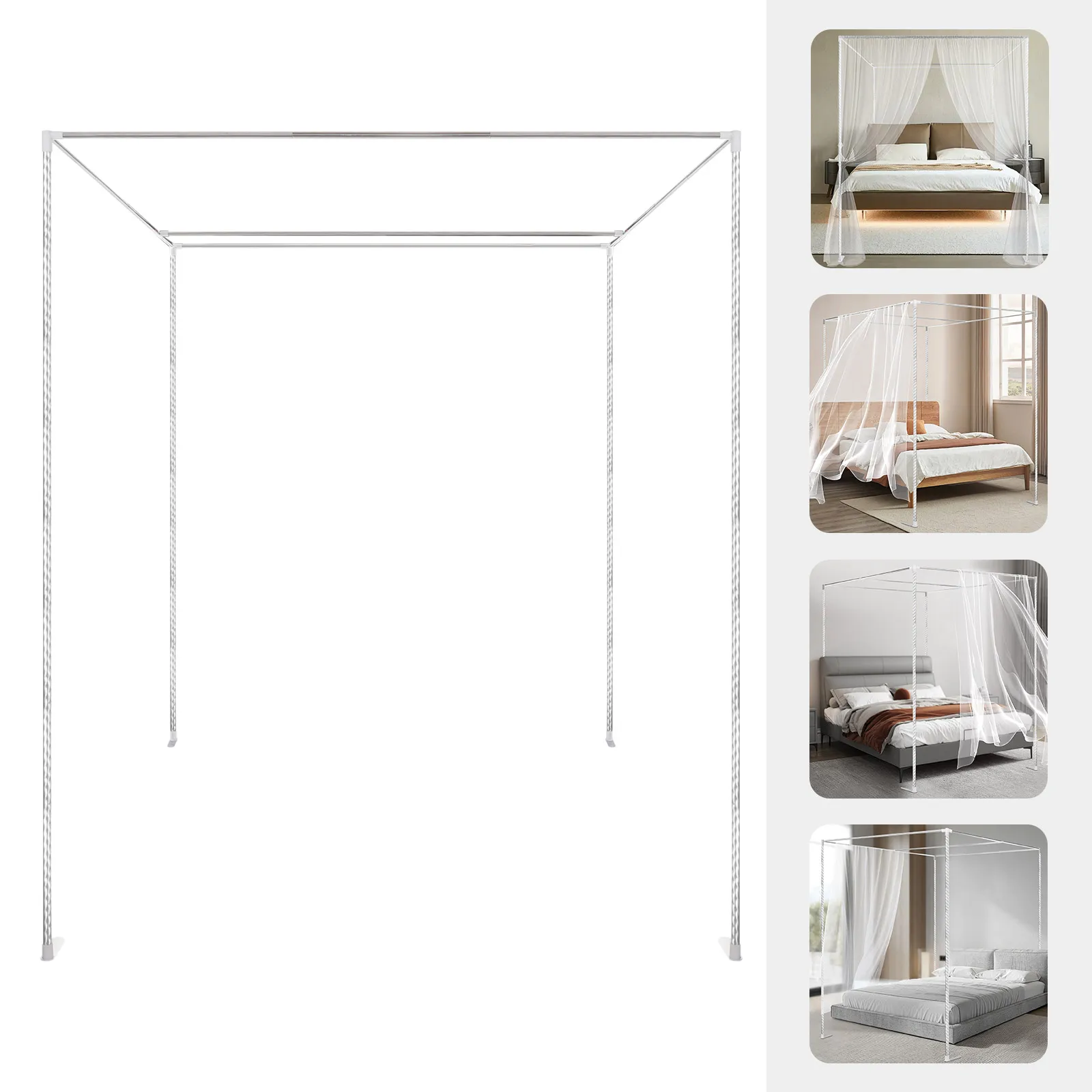 Stainless 4 Corner Mosquito Netting Curtain Bracket Bed Canopy Post 1.5x2x2m