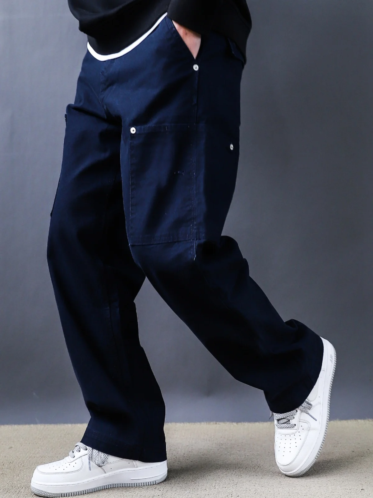 

Men's Casual Straight Leg Work Pants Spring Autumn Loose Fit Wide Leg Long Trousers Faionable American High Street Sle