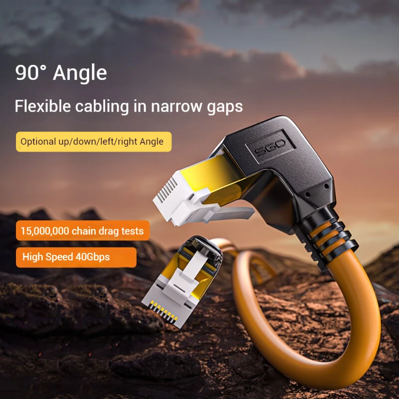 90 Degree Down Angle Cat8 Ethernet Cable High Speed 40Gbps 2000Mhz Network Cord 90 Degree Down/Upward/Left/Right Angle CAT 8