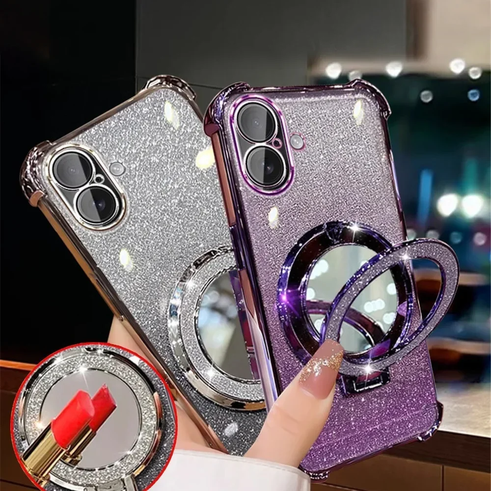 Luxuriöse Spiegel-Glitzer-Halter-Bling-Hülle für Samsung Galaxy S24 S23 S21 S20 FE S23 S24 S22 Plus, stoßfeste weiche Silikonhülle