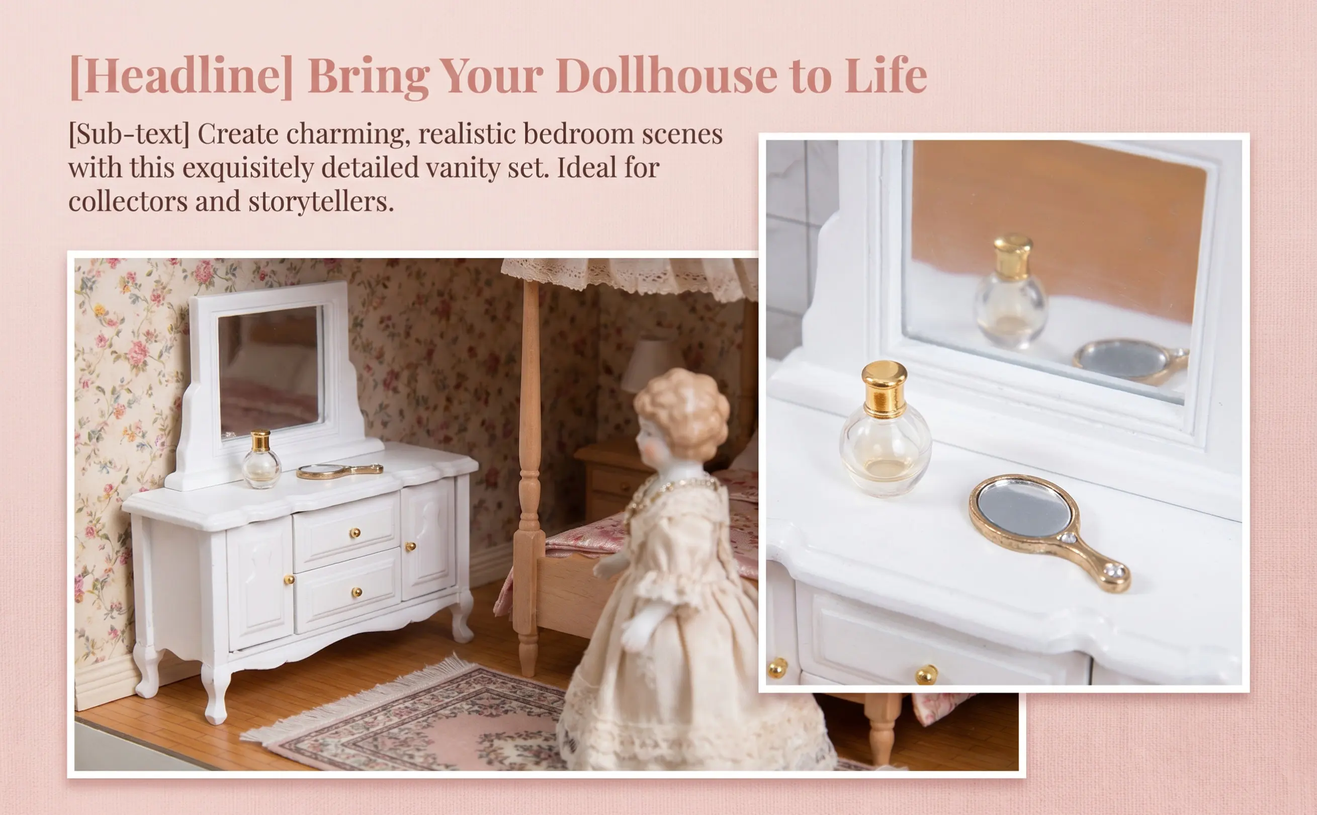 Mini Wooden Dressing Table Delicate Craft Mini House Furniture Micro Landscape Ornament Bedroom Decoration House Furniture