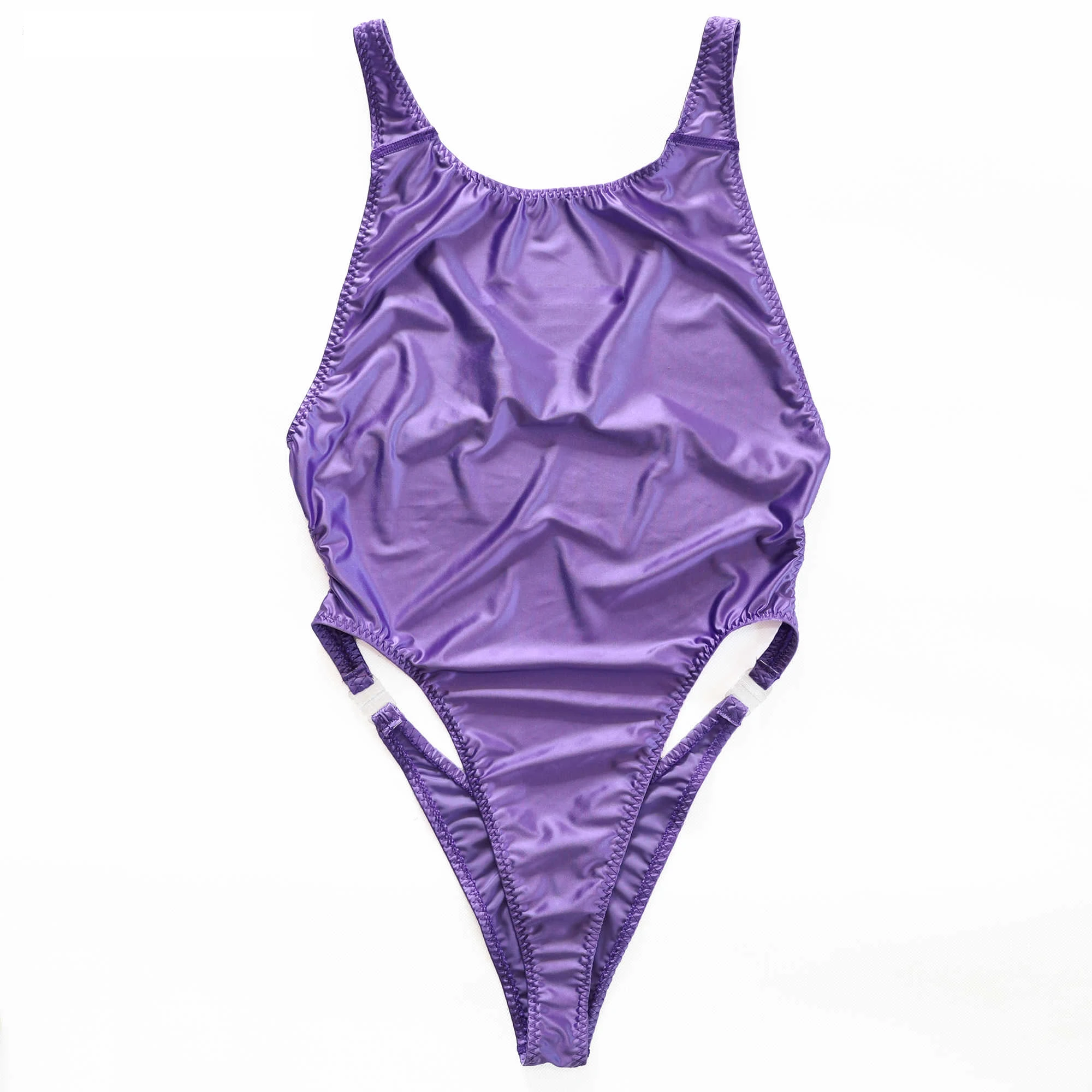 Women Shiny One Piece Swimsuit Quick Release Buckle Backless Thin Straps Stretchy Solid Color 1/3 Hip Coverage Beachwear