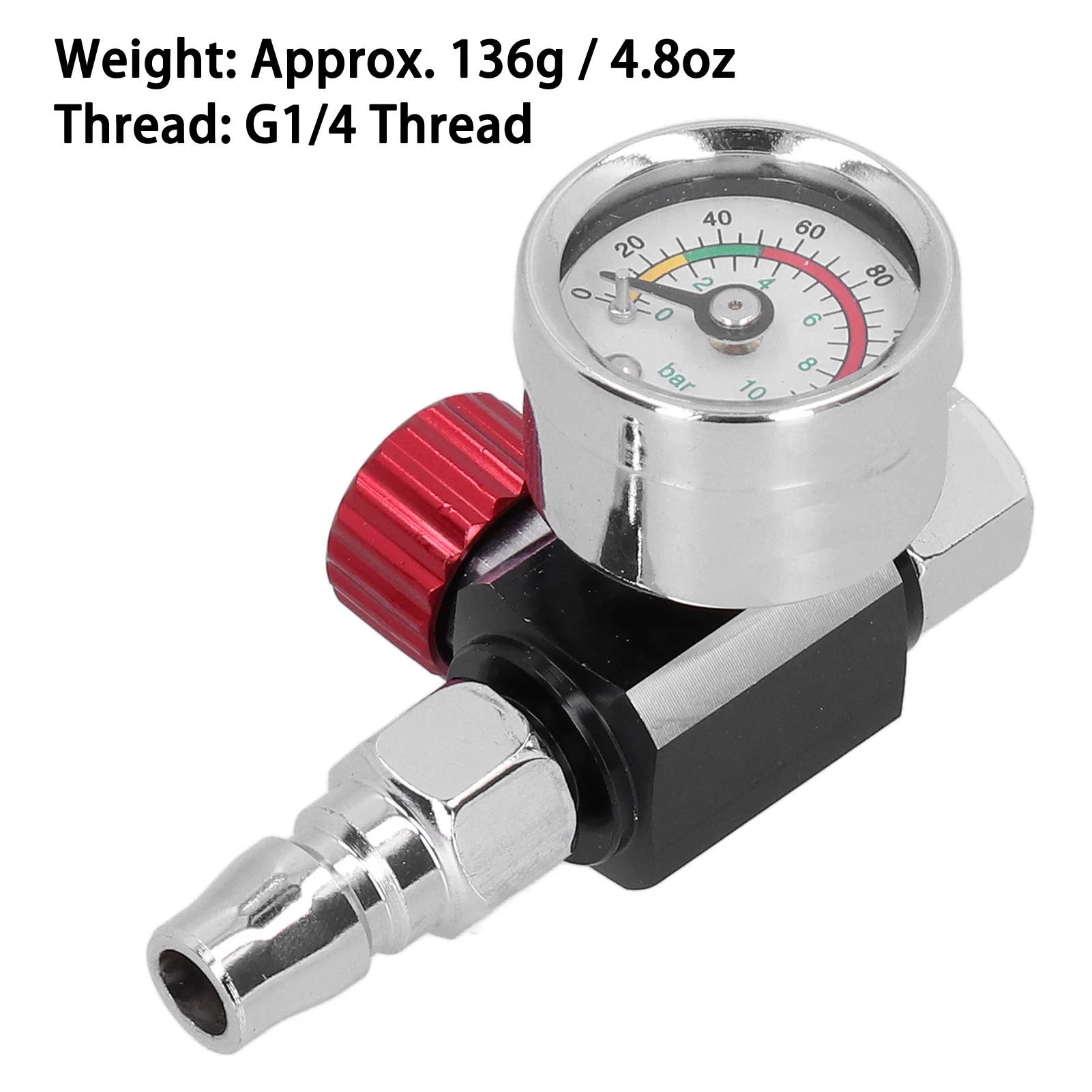 G1/4in Thread Spray Paint Gun Air Pressure Regulator Pressure Regulating Adjusting Valve Gauge