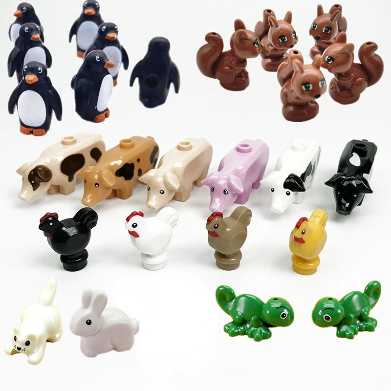 Mini Animals Building Blocks Farm Wild Animal Penguin Sheep Bird Pig Cat Construction Bricks Compatible City MOC Toys for Kids