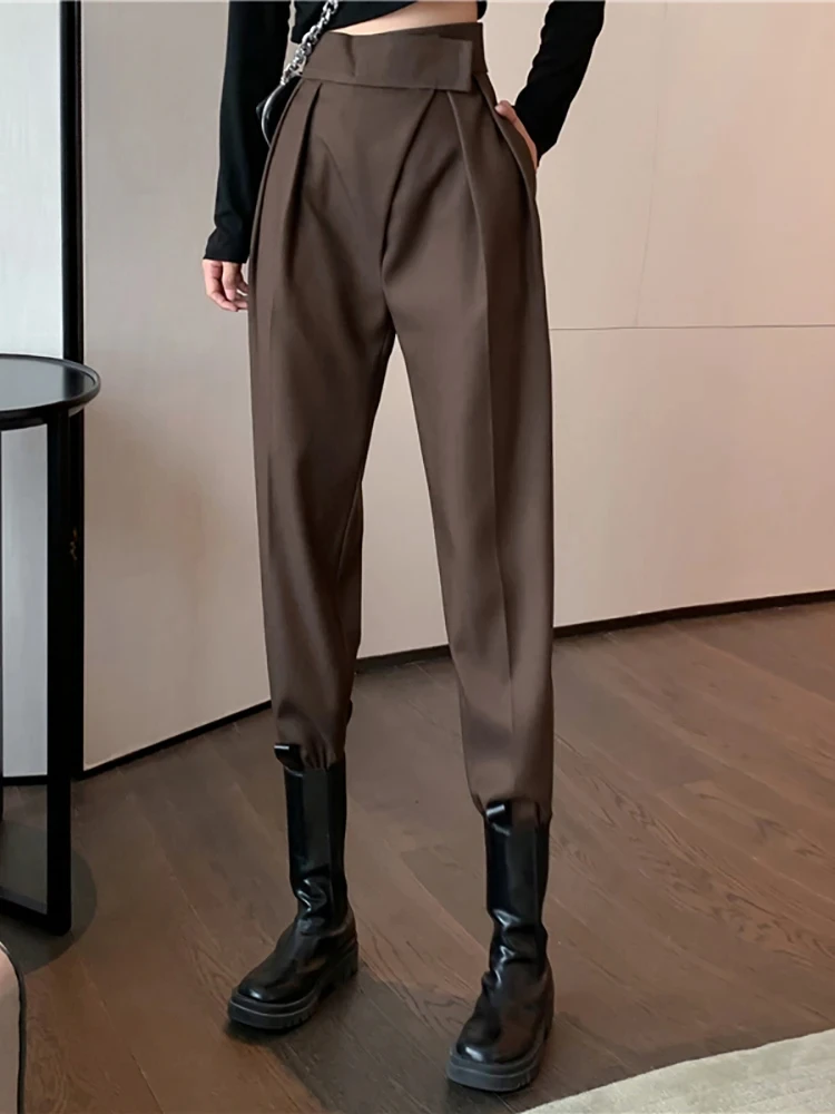 Primavera autunno donna pantaloni lunghi Casual Harem stile coreano moda asimmetria allentata pantaloni Cargo neri a vita alta