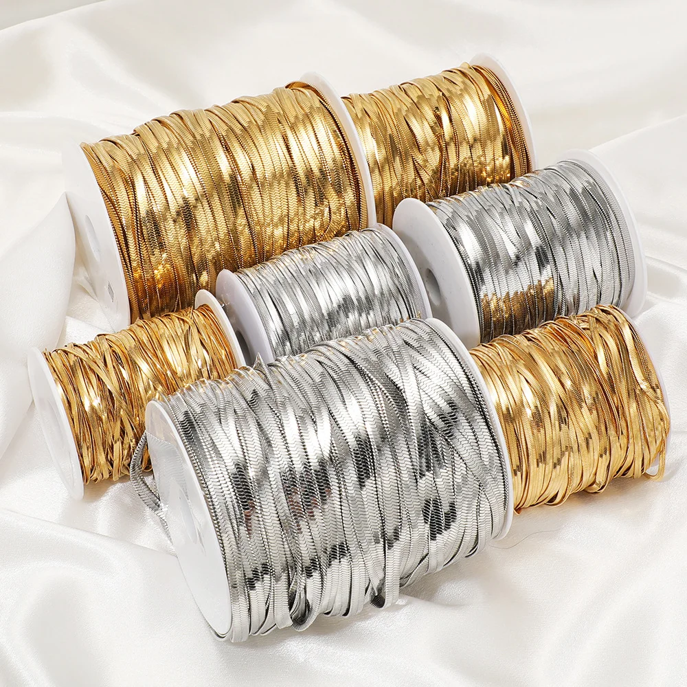 Großhandel 2m/Stück Edelstahl Flache Fischgrät-Schlangenkette Schmuck für Männer und Frauen, nicht allergen, Breite 2mm/3mm/4mm/5mm/6mm – Detail 4