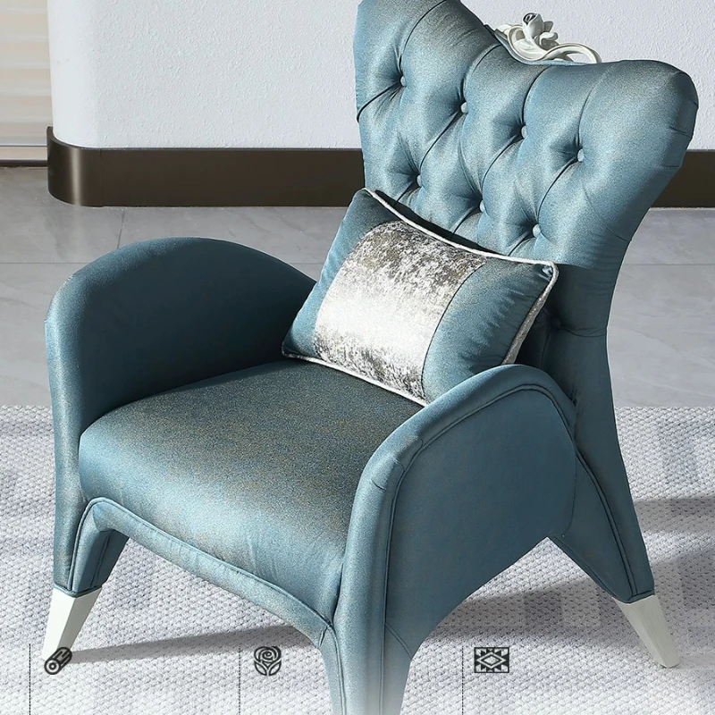 Yjq French light luxury solid wood leather fabric single sofa chair villa bedroom leisure master chair
