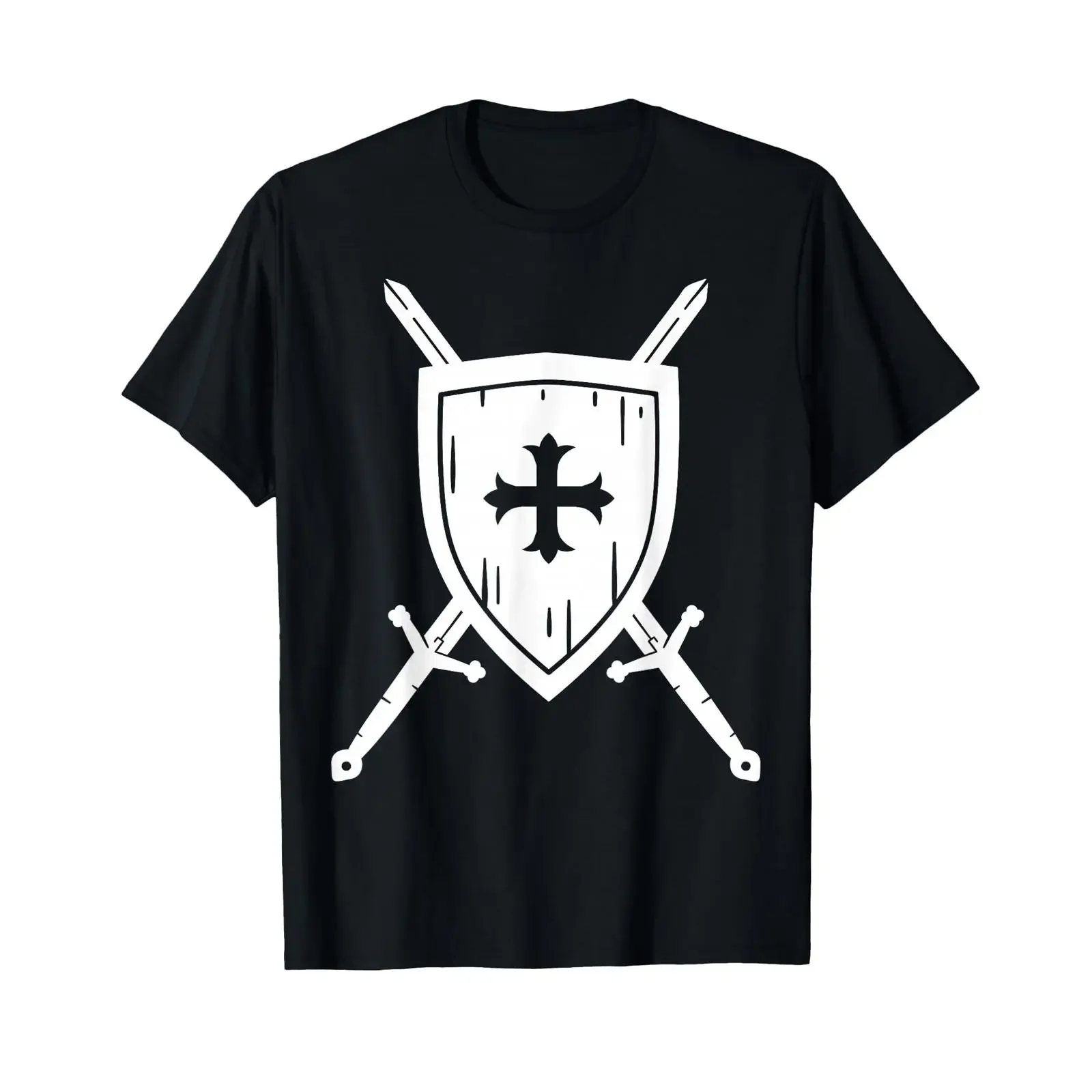 Knight Costume Shield Cross Sword Carnival T Shirt vintage Washed Soft streetwear Breathable Stretched graphic Unisex homme