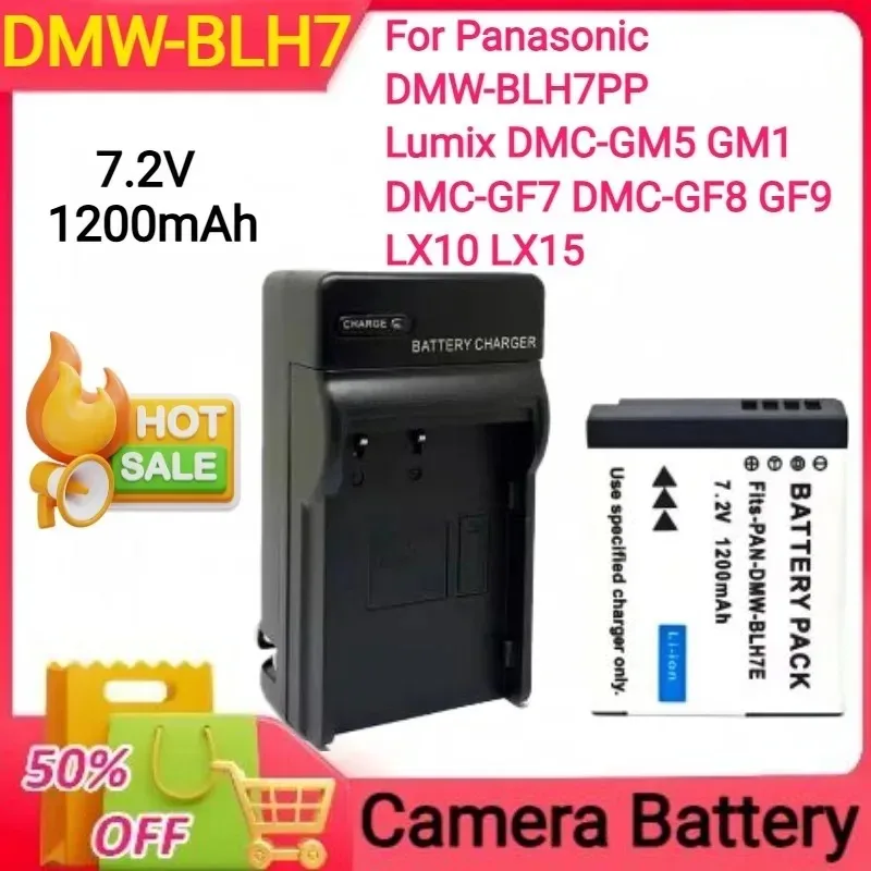 

7.2V1200mAh DMW-BLH7 Battery for Panasonic DMW-BLH7PP Lumix DMC-GM5 GM1 DMC-GF7 DMC-GF8 GF9 LX10 LX15 Dual Charger for DMW-BLH7E
