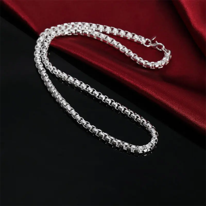 

Fashion 4MM 925 Sterling Silver 18-24 Inches Fine Box Chain For Women Men Necklace Charm Wedding Jewelry Party Wholesale