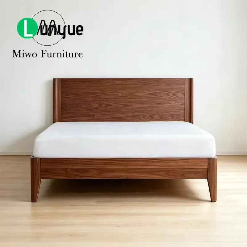 Natural Oak Double Bed Solid Wood Heavy Duty Thick Frame Modern Minimalist Design Stable Comfortable Bedroom Furniture