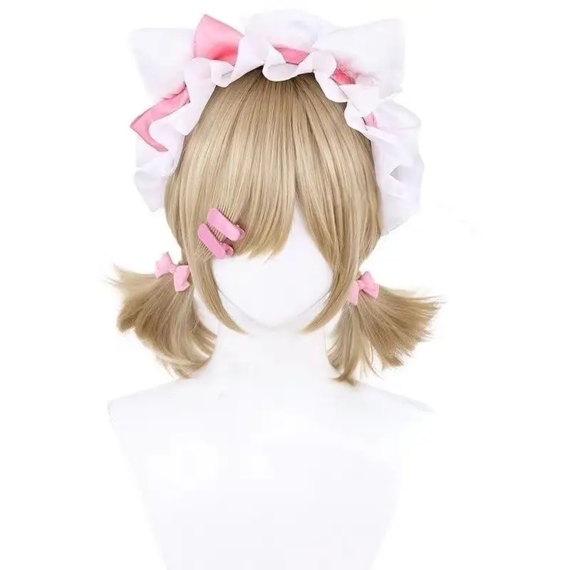 Garden Maid Perücke – Anime-Cosplay-Perücke mit Doppelbrötchen, pastellfarbenes langes Haar für Lolita, Air Bangs, süßes Dienstmädchen-Outfit