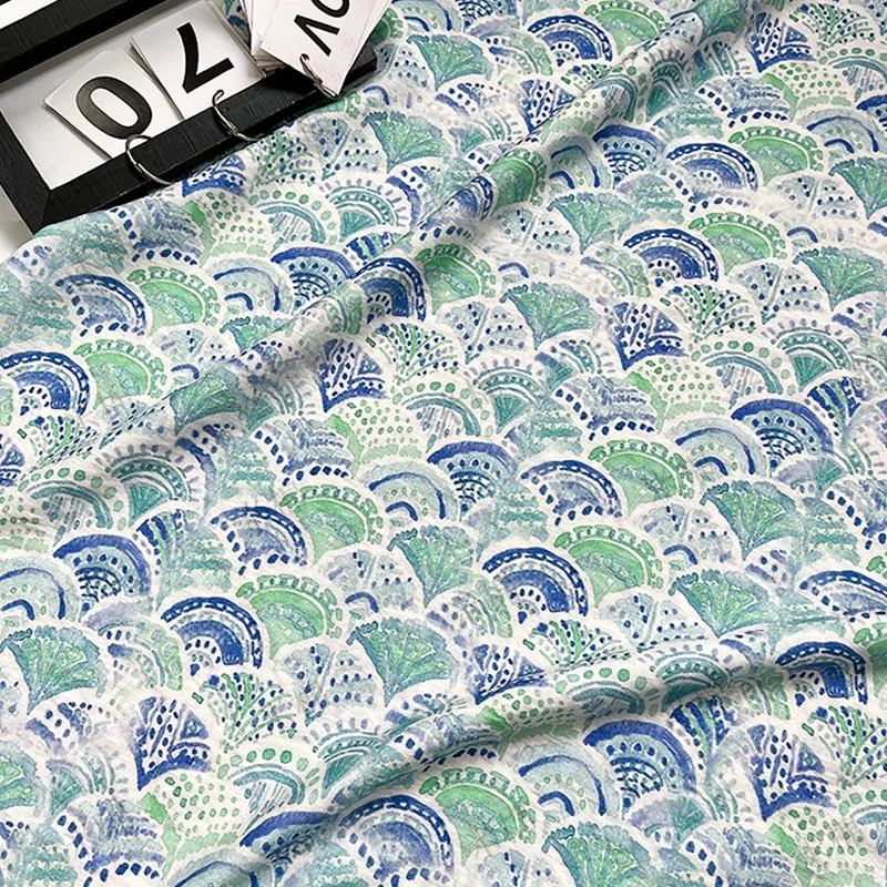 L100cm X W150cm Blue Wave Sea Pattern Digital Print Jacquard Brocade Cotton Fabric Chinese Style Qipao Hanfu Dress Tablecloth