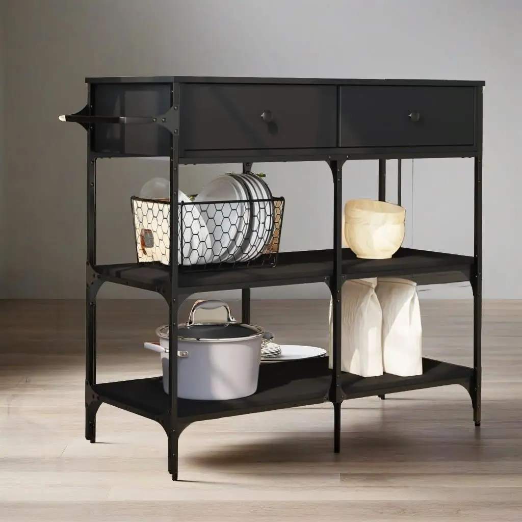 

Black Kitchen Trolley 41.3x16.5x37.4 | Stylish Engineered Wood Storage Cart