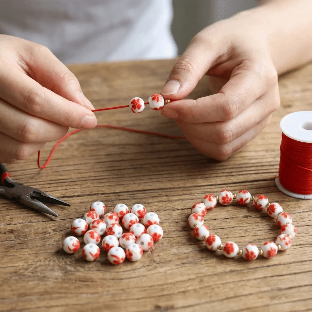 30pcs/set Creative DIY Ceramic Beads Round Ancient Style Loose Beads Flowers Printed Loose Form Jewelry Making Collection
