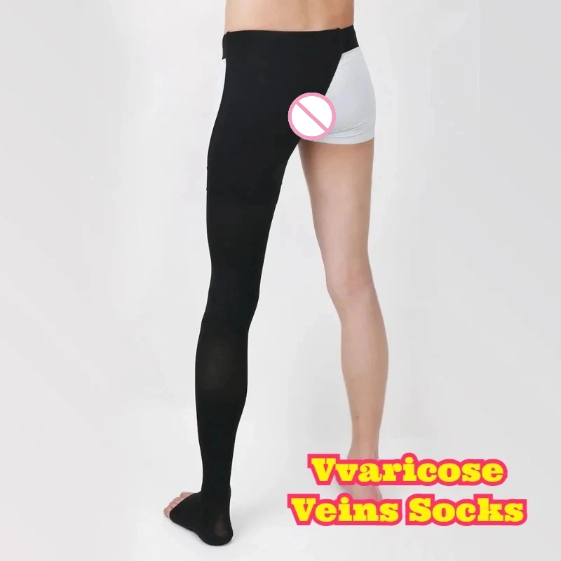 

High Elastic Thigh High Socks Unisex Open Toe Single Leg Varicose Veins Support Lymphatic Support Breathable Comfort Daily Leg