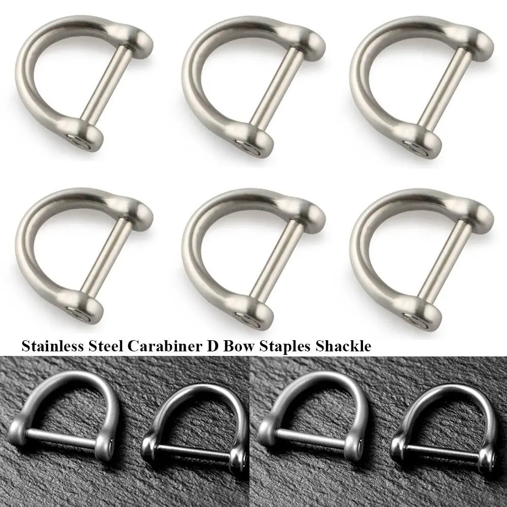 1pc Stainless Steel Carabiner D Bow Staples Shackle Fob Key Ring Keychain Hook Screw Joint Connector Buckles Outdoor Buckle