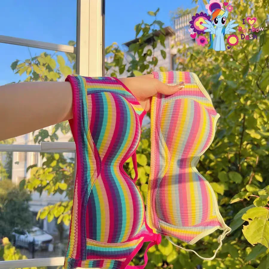 

Sexy Bra for Women Tops Dopamine Rainbow Girl Seamless Bra Steel Ring Free Underwear Lingerie Bralette