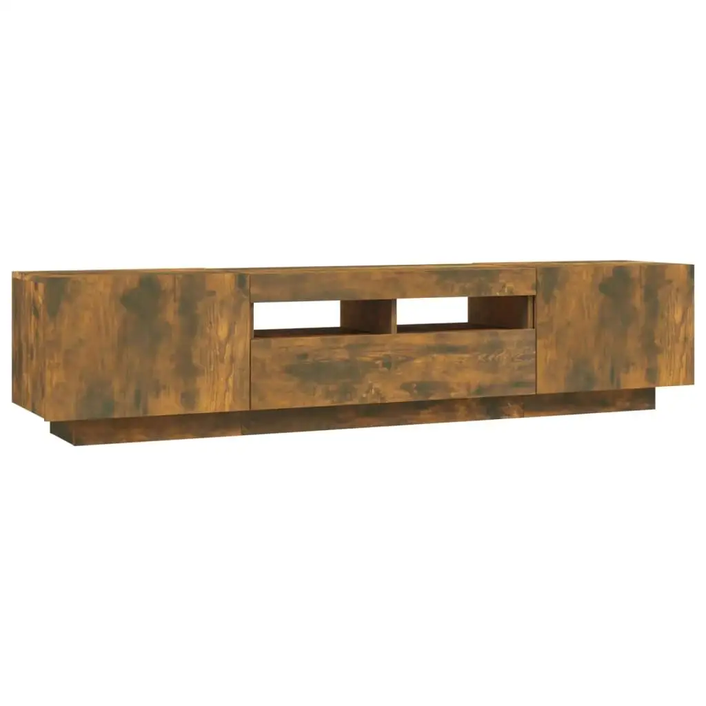 Modern 2-Piece TV Cabinet Set with LED Lighting in Smoked Oak - Engineered Wood Furniture