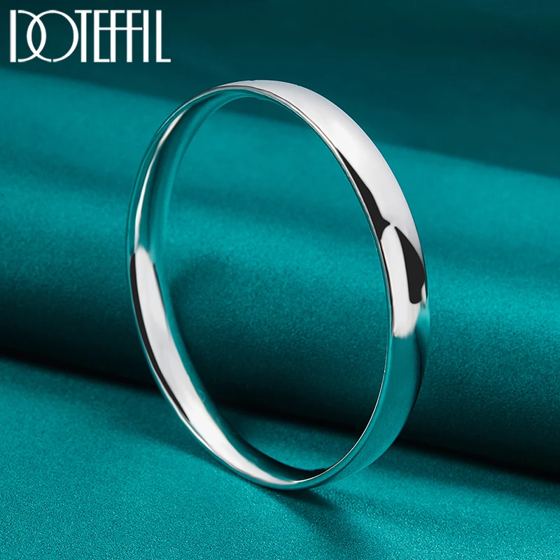 DOTEFFIL 925 Sterling Silver 10mm Smooth Solid Bracelet Bangles For Women Men Wedding Engagement Party Jewelry