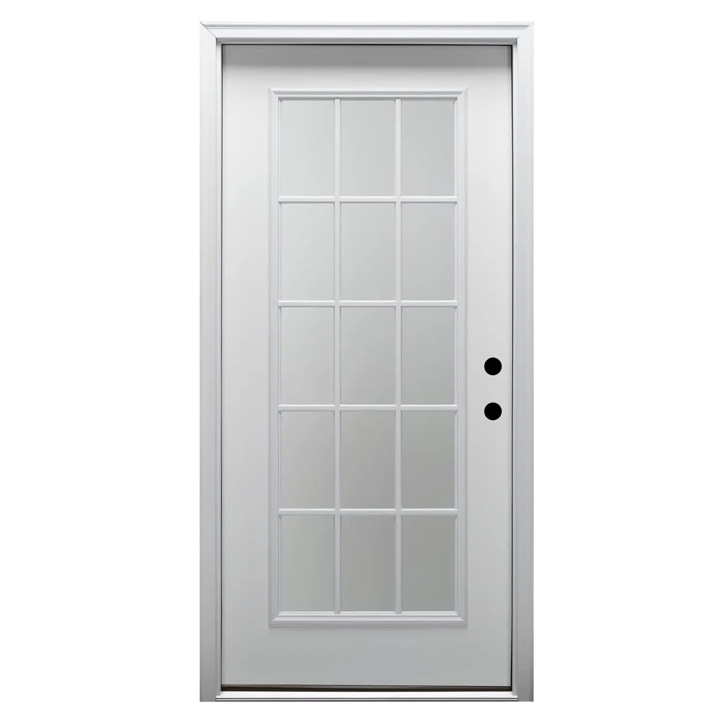 Steel Primed, Left Hand in-Swing Prehung Front Door 15 Lite External Grilles Clear Glass 36