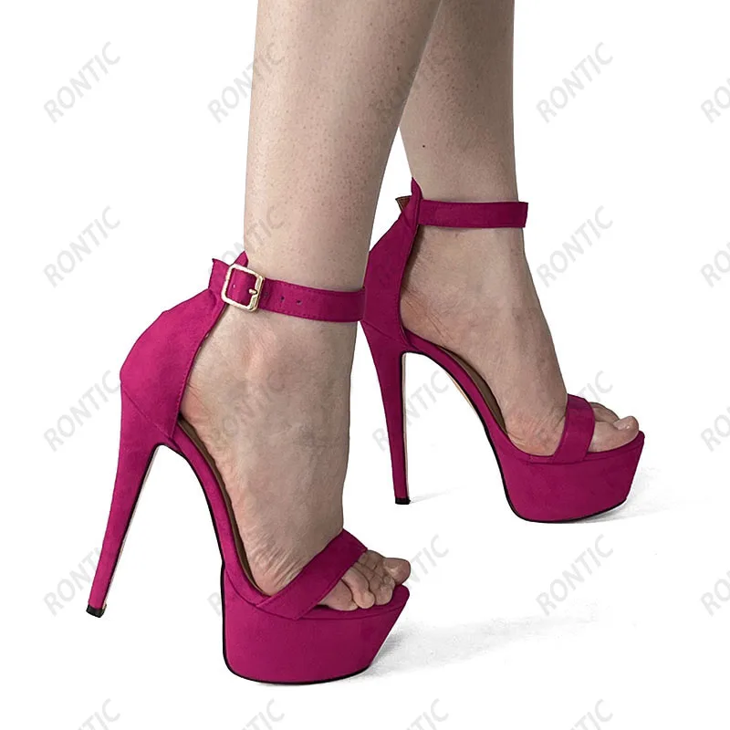 Rontic New Arrival Women Platform Sandals Sexy Stiletto Heels Round Toe Nice Red DRESS Shoes US Size 5-20