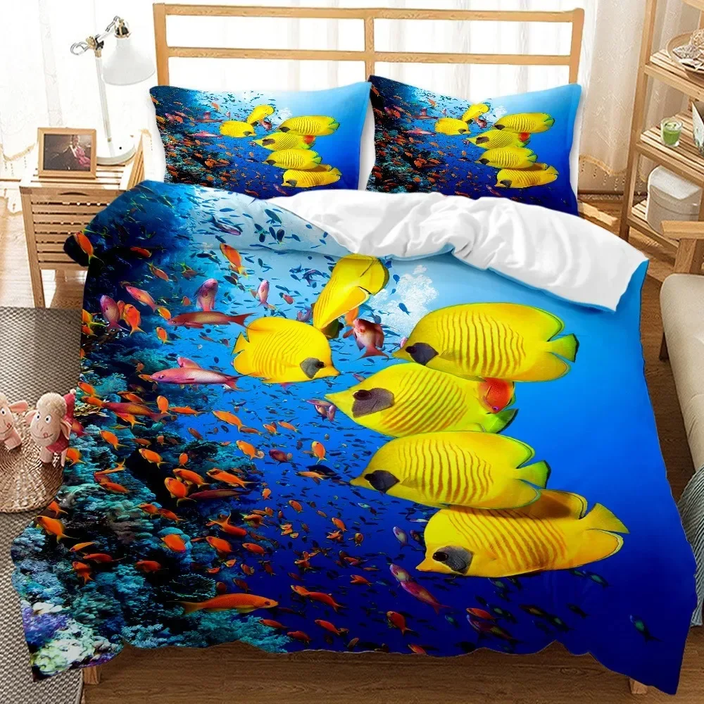 

Underwater World Bedding Set Duvet Cover Pillowcases Twin Full Queen King Bed Linen 3D Print Sea Fish Duvet Cover Sets