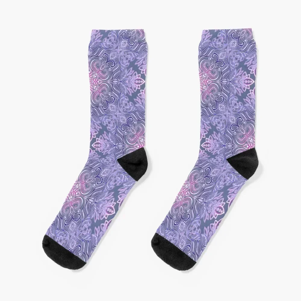 Deep Purple and Pink Textured Folk Art Doodle Socks cool Children's winter thermal kids Mens Socks Women's