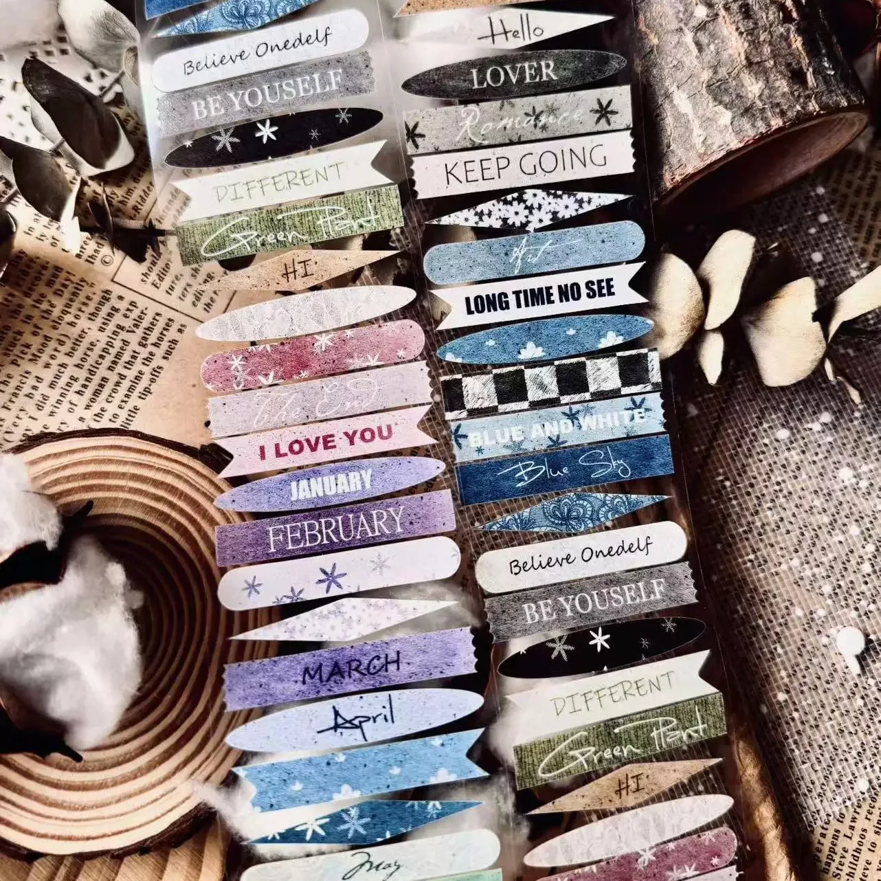 LinLanXi Studio Vintage Collage English Words Washi PET Tape for Card Making Planner DIY Scrapbooking Plan Decorative Sticker