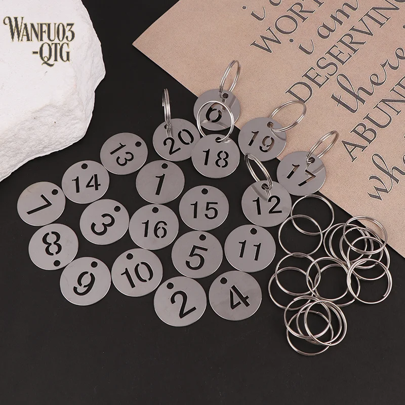Hot Sale 20 Pcs Stainless Steel Number Plate Key Label Tags Chain Labels Round Rings Suitcase Identifiers Hanging Keys Numbered
