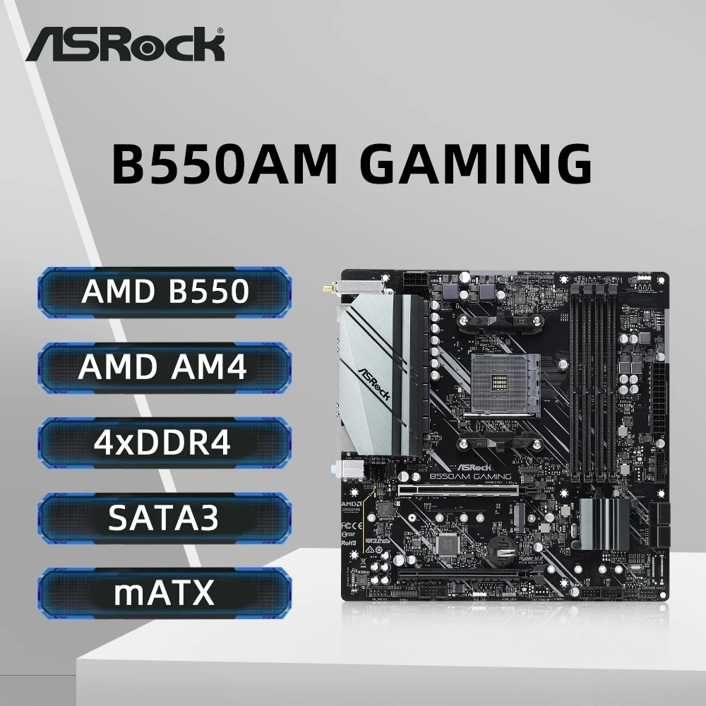 ASRock B550AM GAMING Motherboard Support Ryzen 5 5600G R7 5700X3D 5800X CPU 4xDDR4 DIMM AMD B550 NVME M.2 PCIe 4.0 AM4 Mainboard