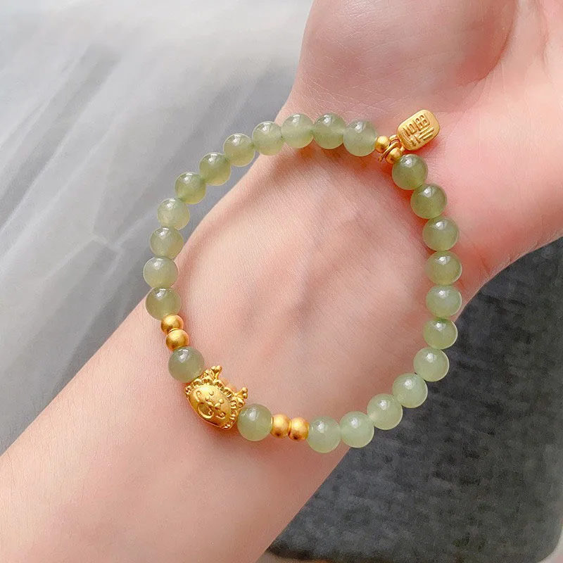 New Chinese-style Dragon Year Bracelet Women's  Light Luxury Niche Design This Year Zodiac Dragon  Hetian Jade Bracelet Gift