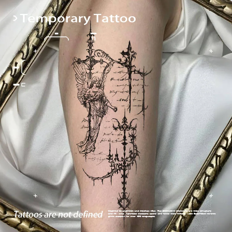 Vintage Gothic Angel Herbal Juice Tattoo Patch Temporarys Tattoo Arm Waterproof Durable Sexy Hot Girl Fake Tattoo Party Gift Y2K