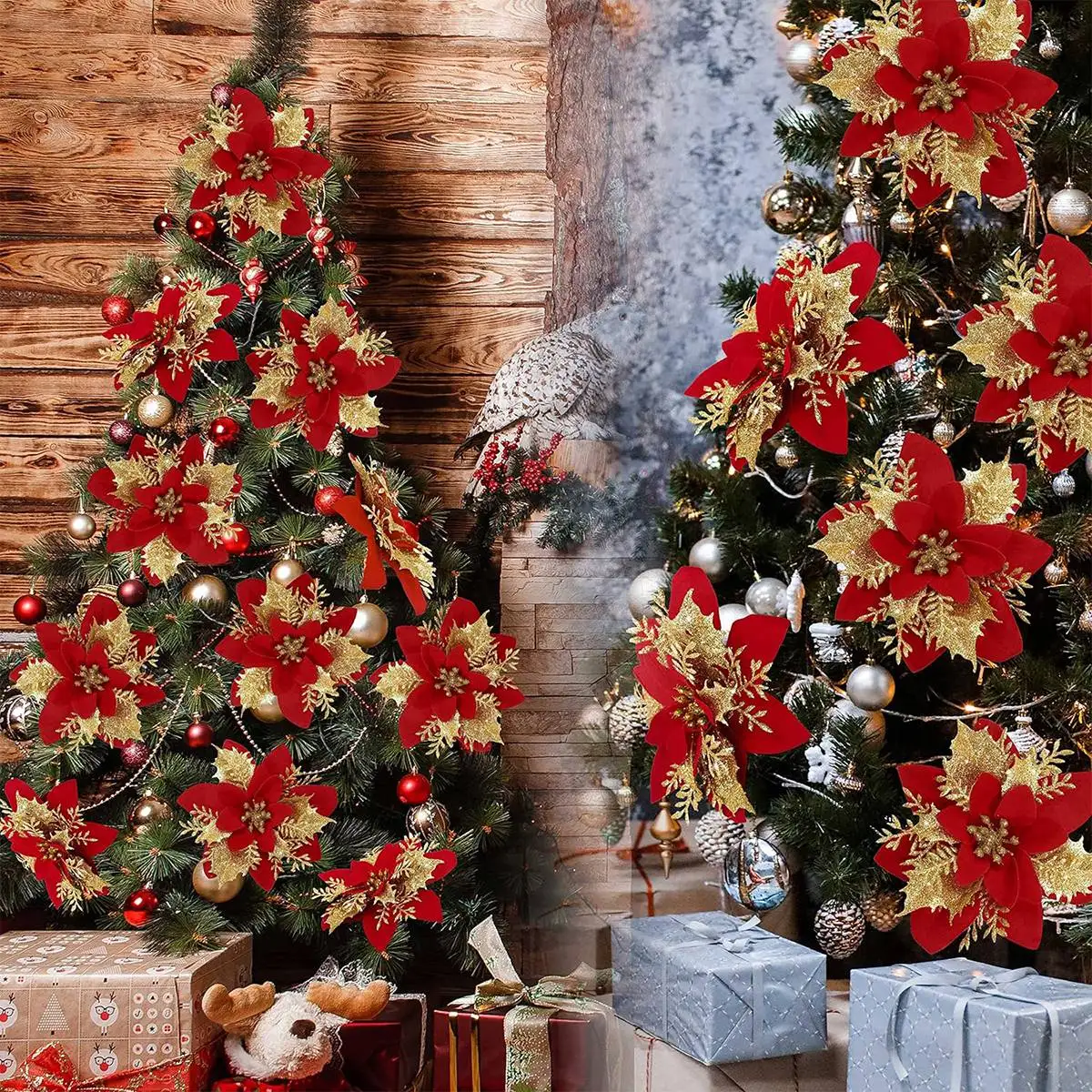 Weihnachts-Glitzerblumen, künstliche Blumen, Weihnachtsbaumschmuck für Zuhause, 2025, Baum-Anhänger, Ornamente, Navidad, Neujahr 2026, Geschenk – Detail 9