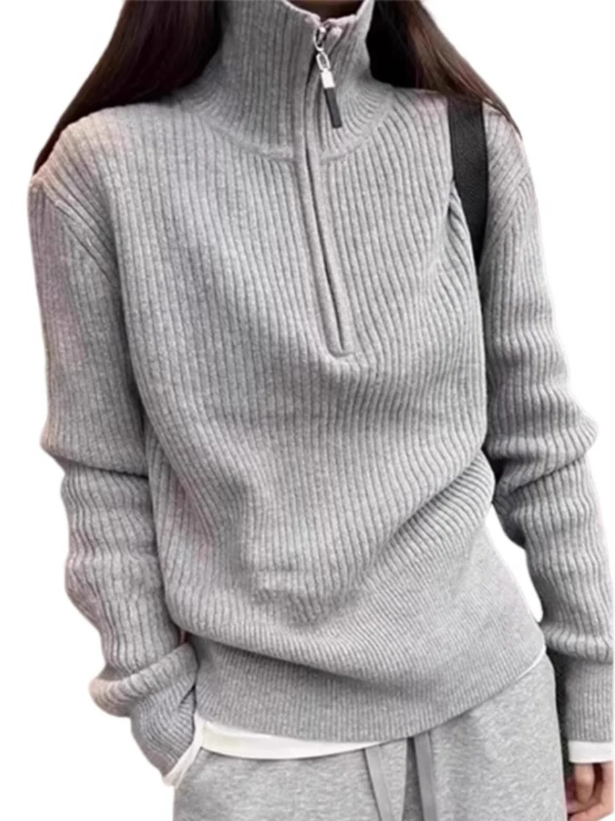 

ay High Collar Knitted Sweater Women's Autumn Winter f Zip Inner Wear Base irt Top for Junior High School Students And...