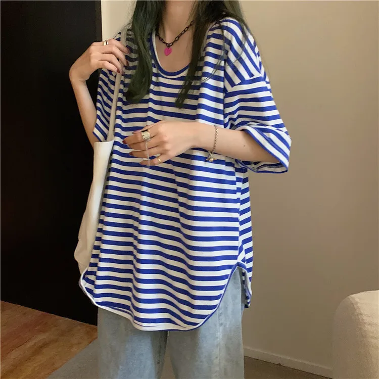 Girls Fashion Stripe T Shirts for Women Clothes Female Ladies Casual Clothing Broken Code Clearance Fy2061