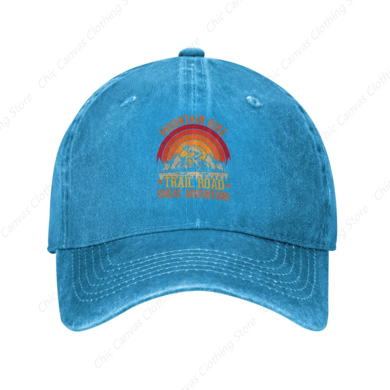 Retro Washed Denim Hat Mountain Bike Off-Road Adventure Baseball Cap Adjustable Printed Truck Cap