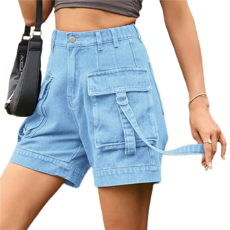 RMWIN-Pantaloncini cargo in denim da donna - Pantaloncini estivi casual vintage con cerniera e bottoni larghi