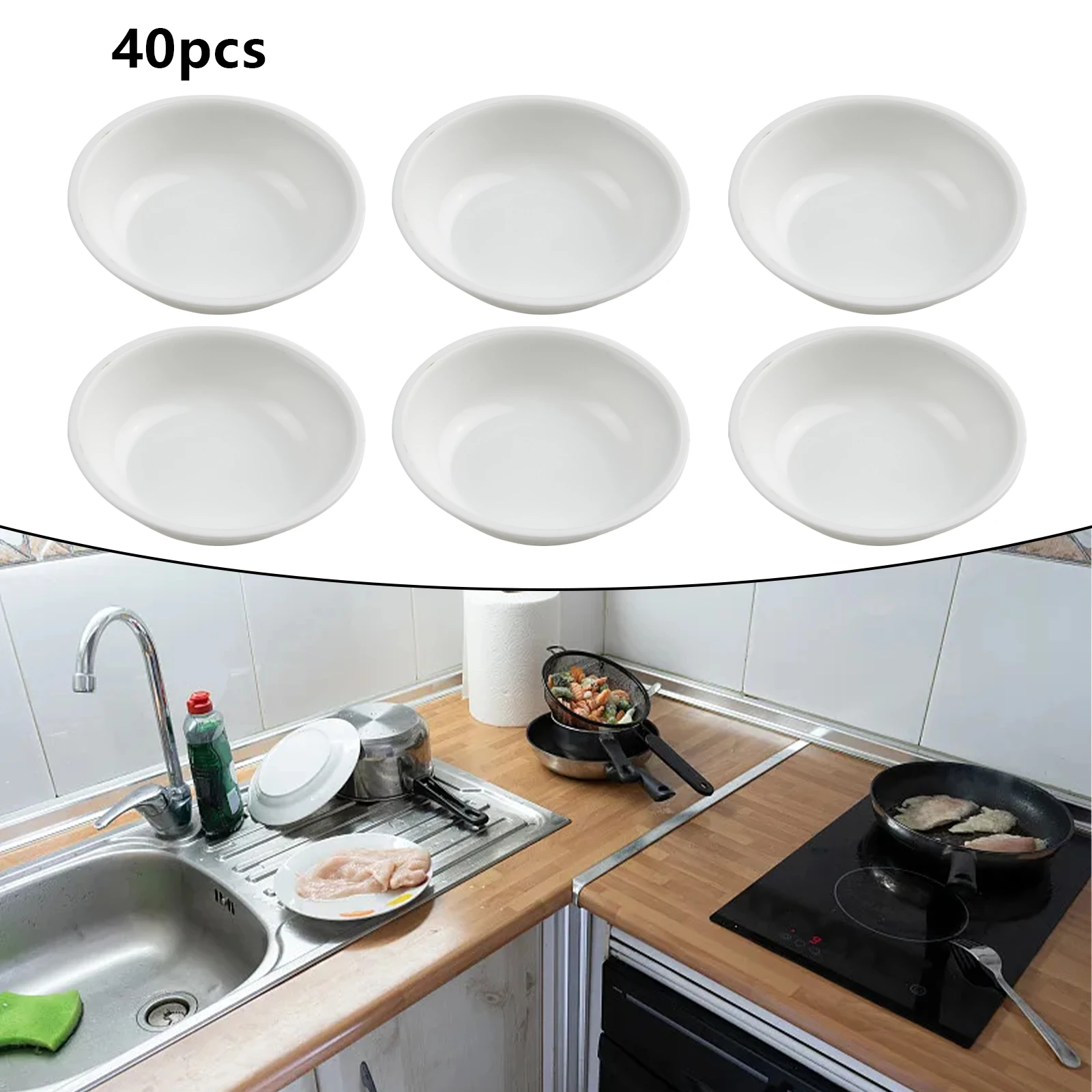 المحمولة الغذاء الصف البلاستيك غمس كوب ، صلصة الصويا وعاء ، طبق التوابل ، لوحات فاتح الشهية ، الصحن الأبيض ، صينية ، 40 قطعة #3