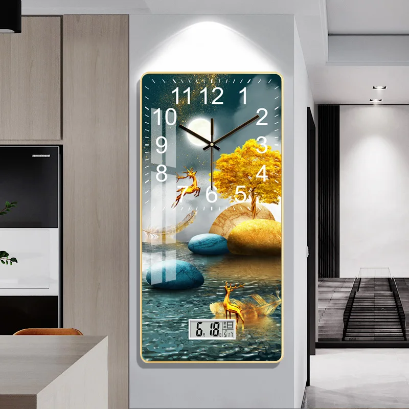 Large Modern Wall Clock with LCD Display Decorative Art Clock for Living Room Bedroom Office Hanging Timepiece