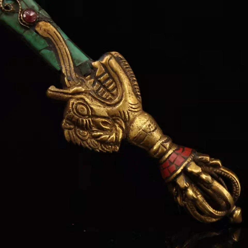 Old Tibet Tibetan Buddhist Turquoise Bronze Manjushri Wisdom Sword Vajra Dorje