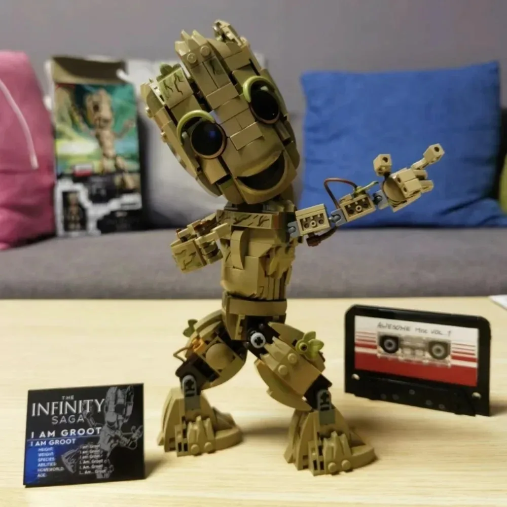 Miniso Marvel Superhero 76217، شخصية نموذجية I am Groot Little Tree Man، هدية لعبة مكعبات بناء للأطفال