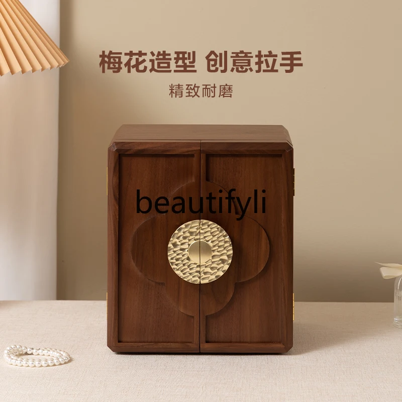 Solid wood jewelry  storage box light luxury high-end gold jewelry box with lock retro national style hand jewelry box