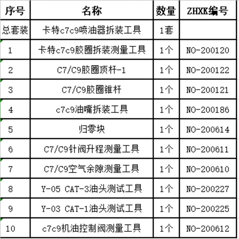 10Pcs/Set for CAT C7 C9 Diesel Engine Common Rail Injector EUI EUP Maintenance Tool Set Nozzle Open Pressure Test Kits