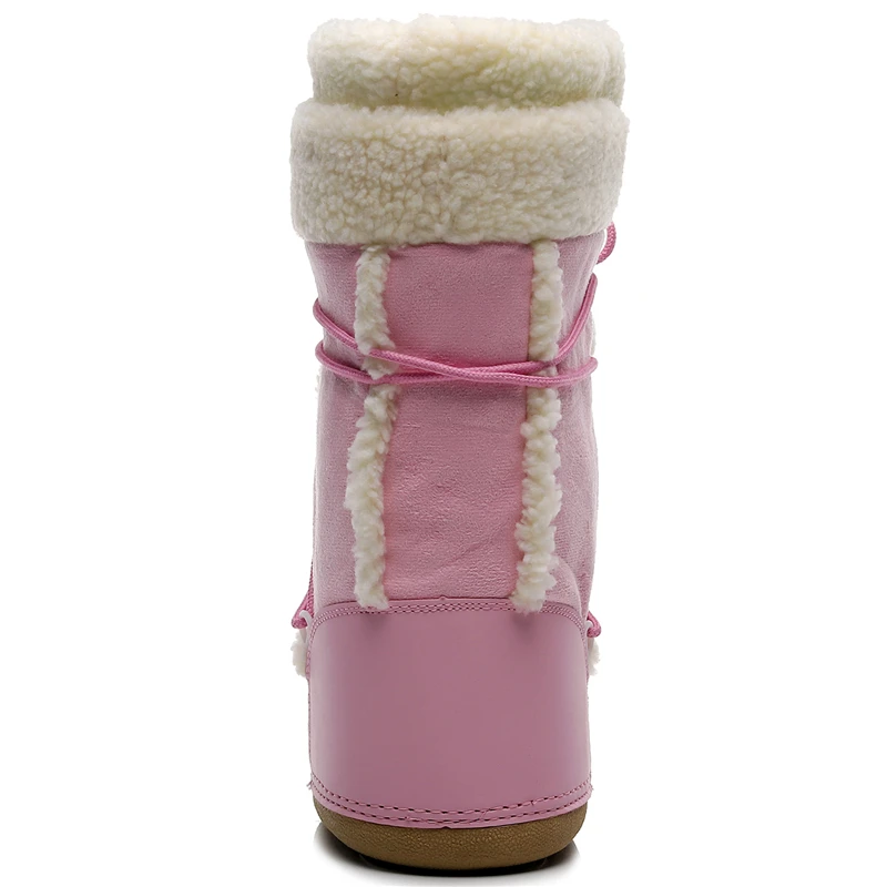 Free Ship Winter Boots Women Snow Boots Thick Sole Ski Boots Warm Mid-calf Platform Boots Slip-resistant Cotton Shoes Pink color